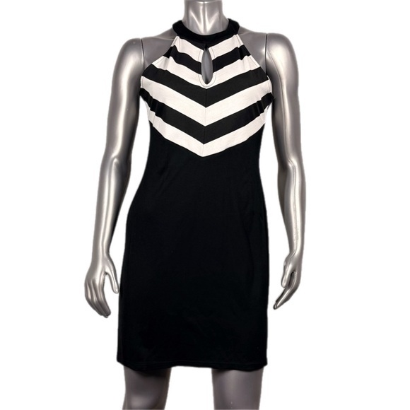 Esley Dresses & Skirts - Esley | Black & White Chevron Striped Knit Halter Dress NWT
